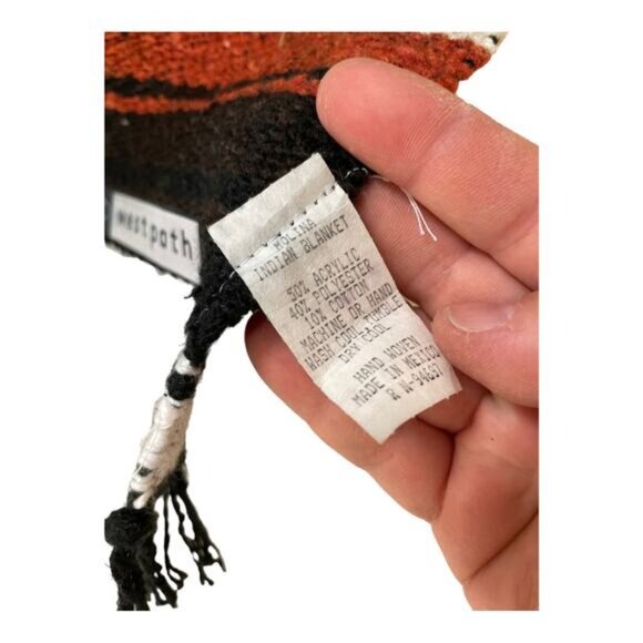 West Path Molina Indian Blanket Fringe Hand Woven Throw Picnic Yoga Black Orange - Picture 5 of 6